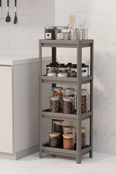 Mithra Life 4 Katlı Hazneli Plastik Gri Banyo Mutfak Balkon Düzenleyici Rafı MIT1193 - Resim 2