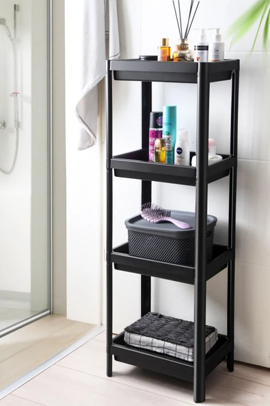 Mithra Life 4 Katlı Hazneli Plastik Siyah Banyo Mutfak Balkon Düzenleyici Rafı MIT1192 - Resim 3