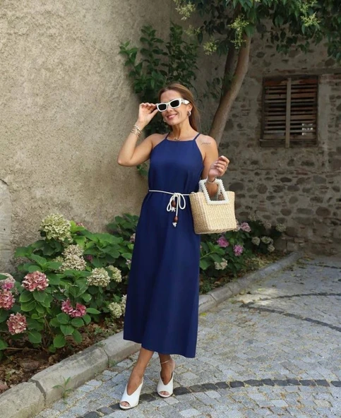 Kadın Kadın Omuz Askılı Kuşak Dahil Elbise - Resim 5