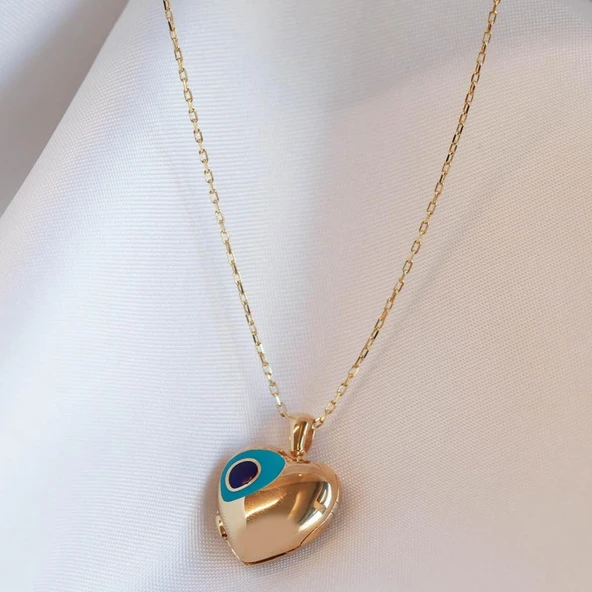 Nazar Boncuklu Gold Kaplama Açılır Kapanır İsim Yazılabilen Gümüş Kolye ürün görseli 1