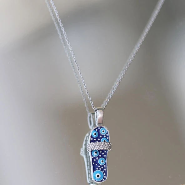 Nazar Boncuklu Terlik Gümüş Kolye - Resim 4