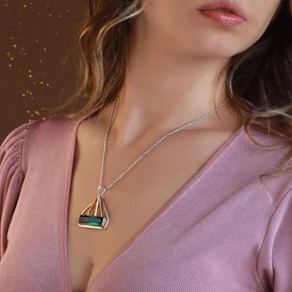 Peridot Taşlı El İşi Otantik 925 Ayar Gümüş Kolye - Resim 2