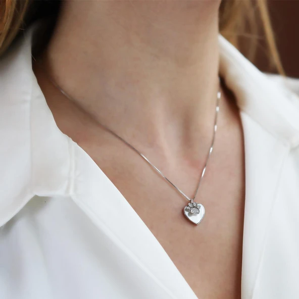 Sedefli Kalp Patili Gümüş Kolye ürün görseli 1