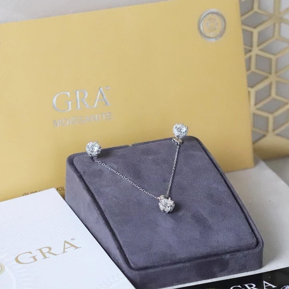 Round Kesim Prenses Modeli 6,5 mm E Moıssenıte Gümüş  Set - Resim 2