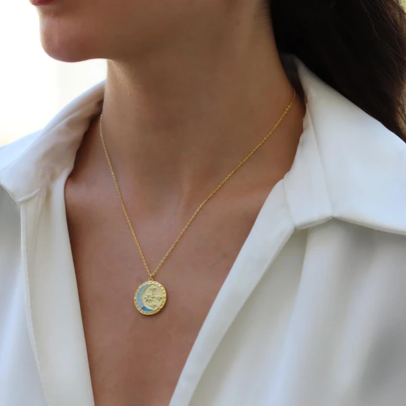 Ay Yıldızlı Opal Gold Gümüş Kolye - Resim 2