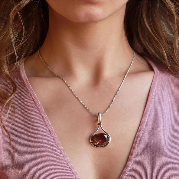 Özel Tasarım Zultanit Taşlı El İşi Gümüş Kolye ürün görseli 1