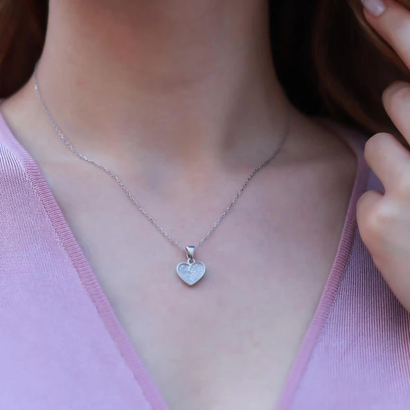 Kalp Zirkon Taşlı Gümüş Set - Resim 2