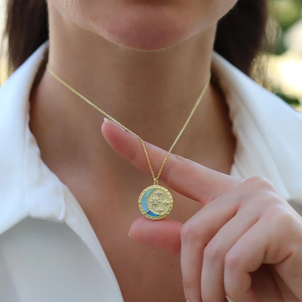 Ay Yıldızlı Opal Gold Gümüş Kolye - Resim 4