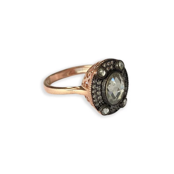 Elips Elmas Montür Modeli Rose Gold Gümüş Yüzük - Resim 5