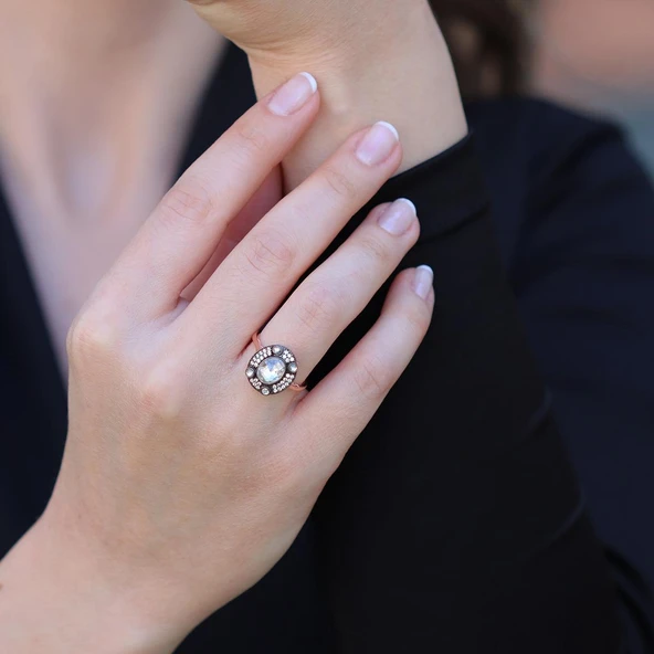 Elips Elmas Montür Modeli Rose Gold Gümüş Yüzük ürün görseli 1