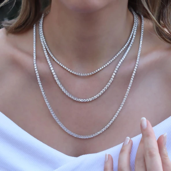 Zirkon Taşlı Su Yolu Gümüş Kolye - Resim 4