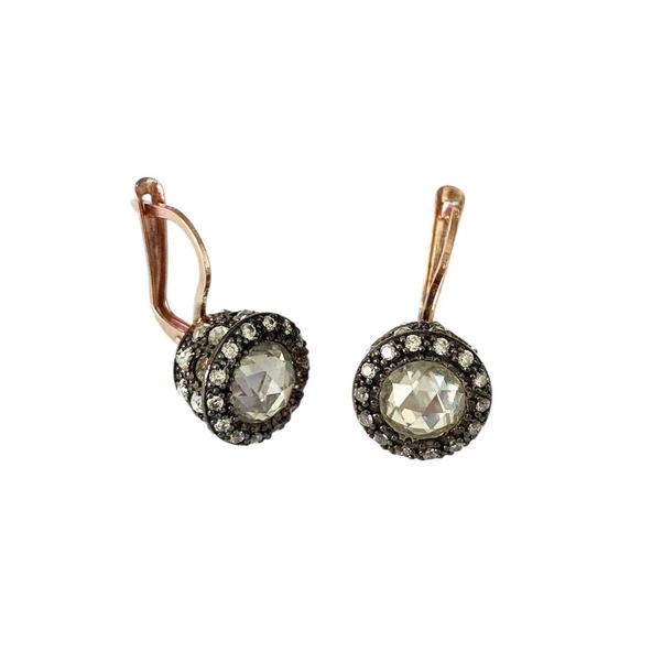 Elmas Montür Taşlı Rose Gold Gümüş Küpe - Resim 4