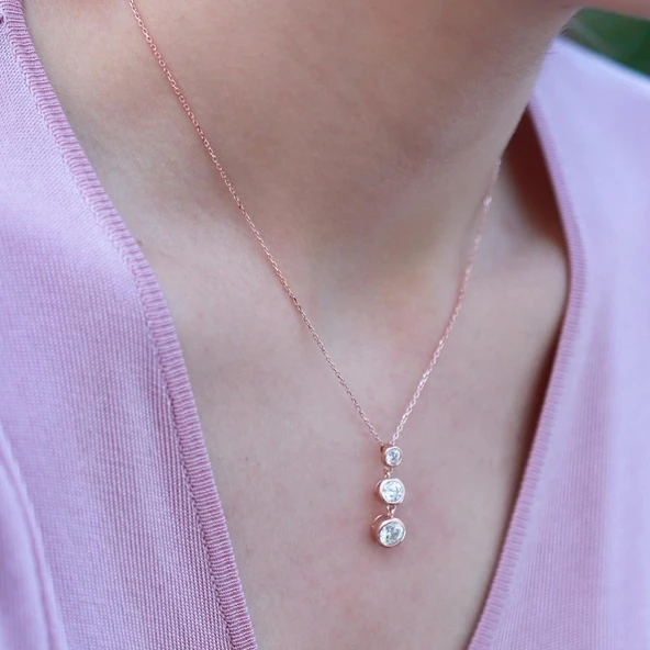3'lü Sıra Zirkon Taşlı Rose Gold Kaplama Gümüş Set - Resim 2