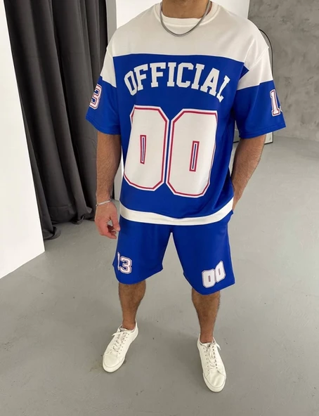 Dijital 00 Baskılı Şortlu Takım - Mavi - Resim 2