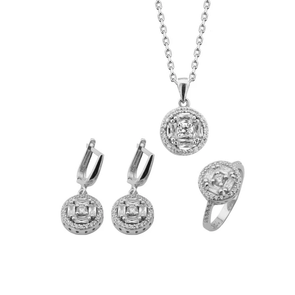 Zirkon Taşlı Pırlanta Modeli Gümüş Set ürün görseli 1