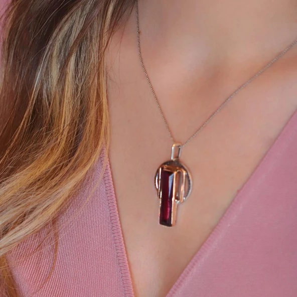 Lal Taşlı 925 Ayar Gümüş Otantik Tasarım Set - Resim 4