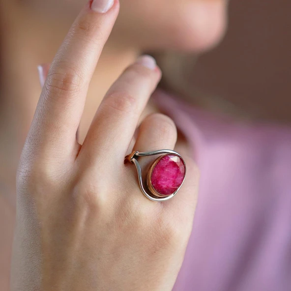 Kök Yakut Taşlı El İşi Gümüş Otantik Set - 4