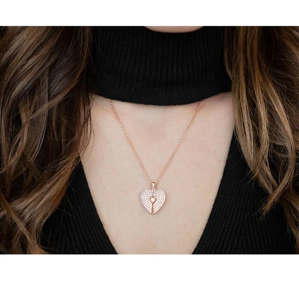 Kalp Tektaş Model Açılır Kapanır Gümüş Kolye - 2