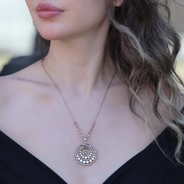 Elmas Montür Rose Gold Gümüş Kolye - Resim 2