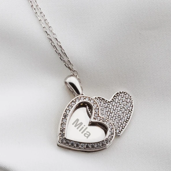 Kişiye Özel Kalp Zirkon Taşlı İsim Yazılabilir Kolye ürün görseli 1
