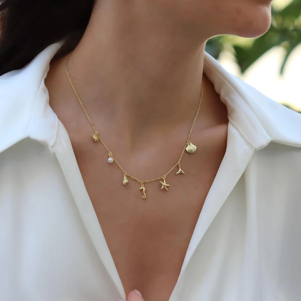 Deniz Figürlü Gold Gümüş Kolye ürün görseli 1