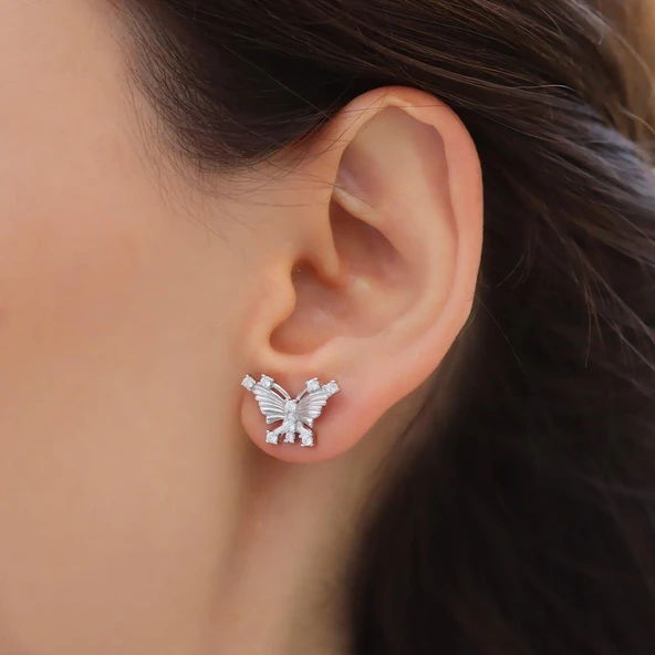 Kelebek Taşlı Gümüş Küpe - Resim 3