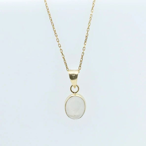 Sedef Doğal Taş Gold Kaplama  Gümüş Kolye - Resim 3