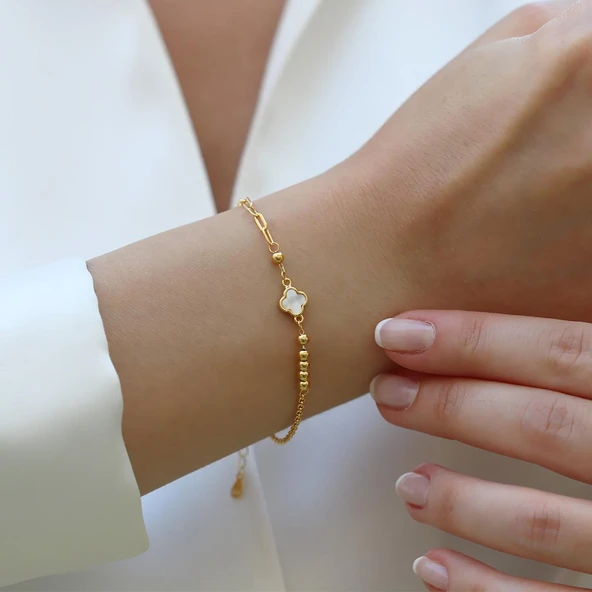Yonca Sedefli Trend Gold Gümüş Bileklik ürün görseli 1