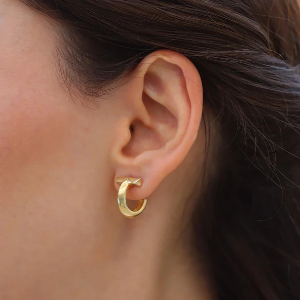 Yarı Taşlı T Halka Gümüş Küpe - Resim 3