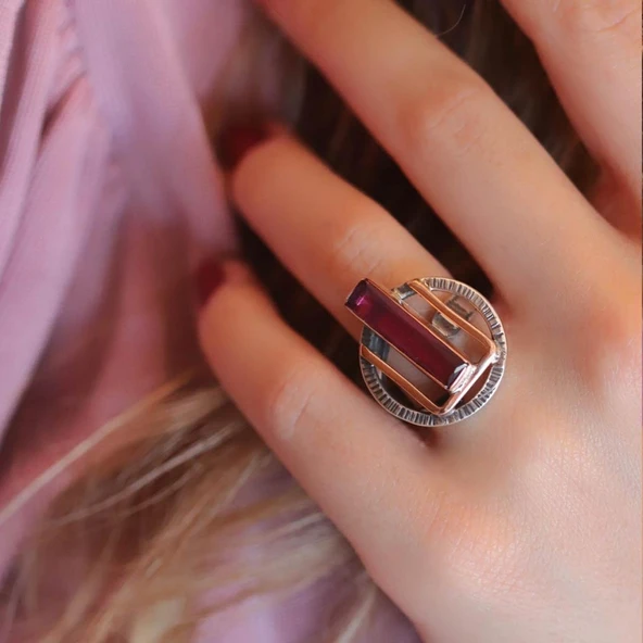 Lal Taşlı 925 Ayar Gümüş Otantik Tasarım Set - Resim 2