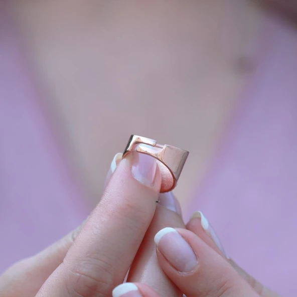 C Harfi Baget Taşlı Gümüş Yüzük - Resim 2