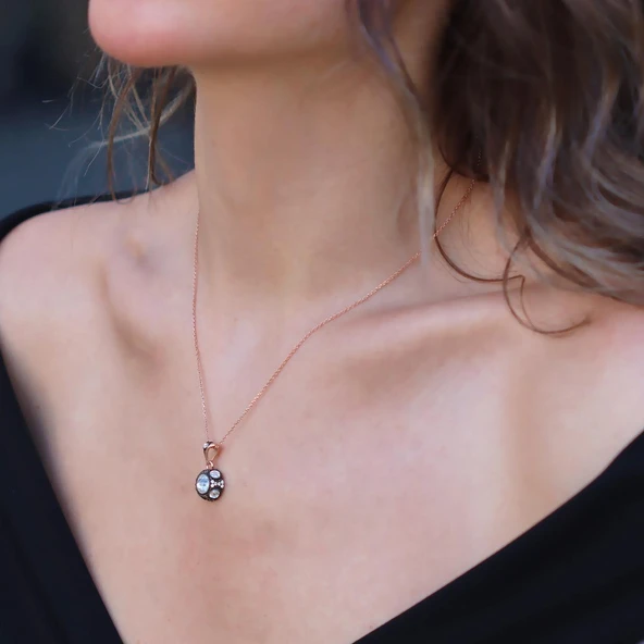 Elmas Montür Modeli Taşlı Rose Gold Gümüş Kolye - Resim 4