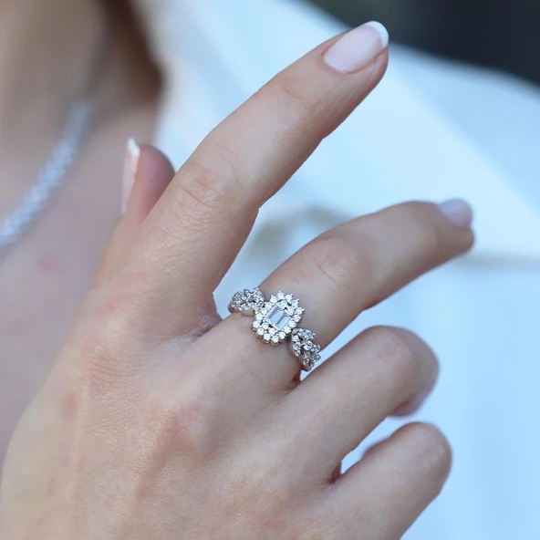 Başak Modeli Baget Taşlı Zarif Gümüş Set - Resim 4