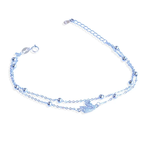 Kuğu Çift Zincirli Trend Gümüş Bileklik - Resim 7