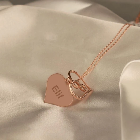 Kalp SonsuzlukRose Gold Kaplama Gümüş Kolye - Resim 3