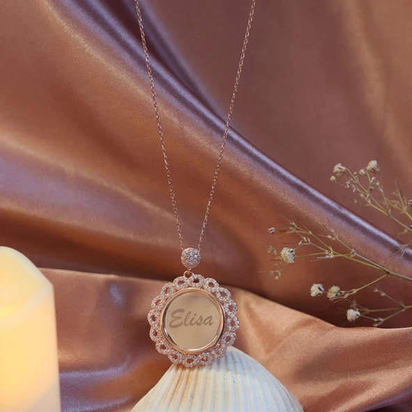 Sonsuzluk Çerçeveli İsim Yazılabilir Rose Gold Gümüş Kolye ürün görseli 1
