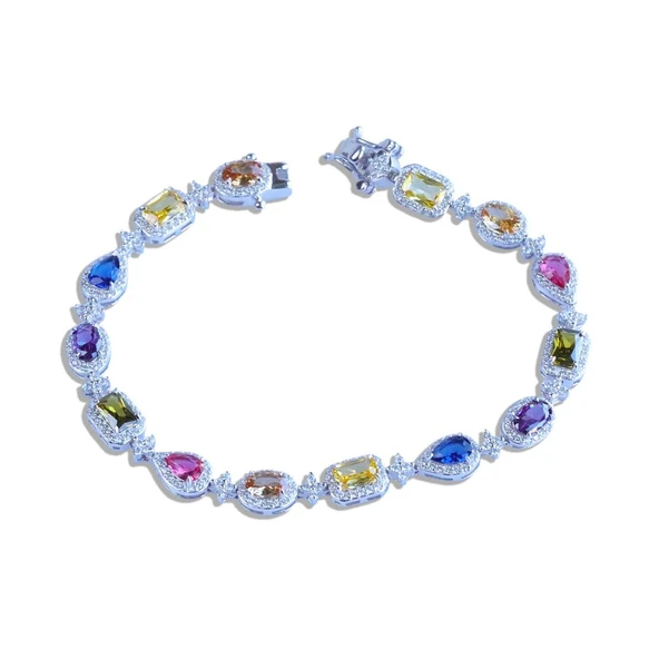 Damla Çiçek Renkli Zirkon Taşlı Gümüş Bileklik - Resim 5