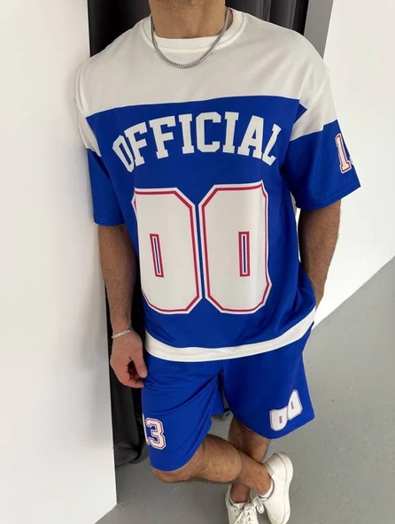 Dijital 00 Baskılı Şortlu Takım - Mavi ürün görseli