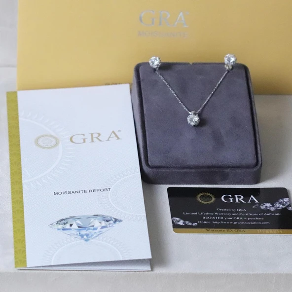 Round Kesim Prenses Modeli 6,5 mm E Moıssenıte Gümüş  Set - Resim 3