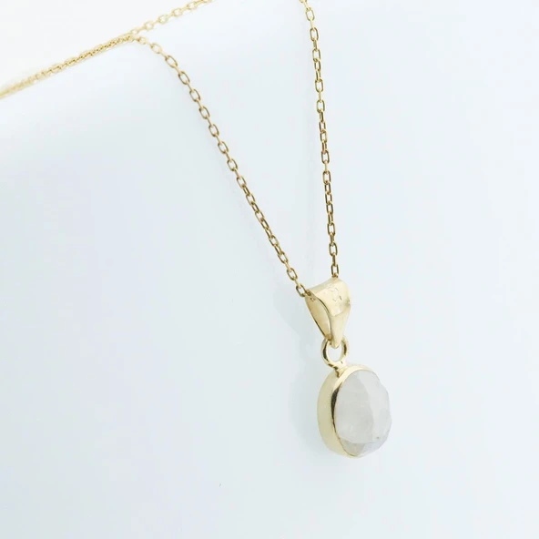 Sedef Doğal Taş Gold Kaplama  Gümüş Kolye - Resim 2