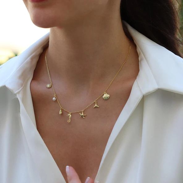 Deniz Figürlü Gold Gümüş Kolye - Resim 3