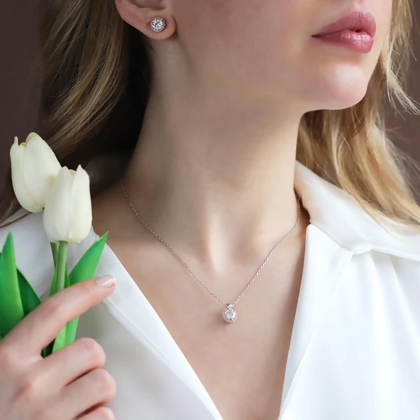 Round Kesim Prenses Modeli 6,5 mm E Moıssenıte Gümüş  Set ürün görseli