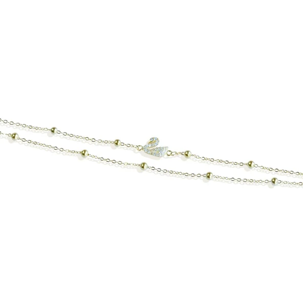 Kuğu Çift Zincirli Trend Gümüş Bileklik - Resim 3