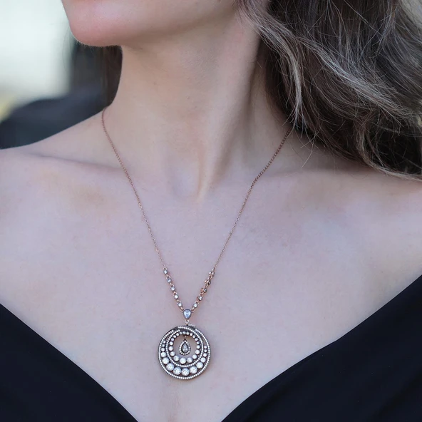 Elmas Montür Rose Gold Gümüş Kolye - Resim 3