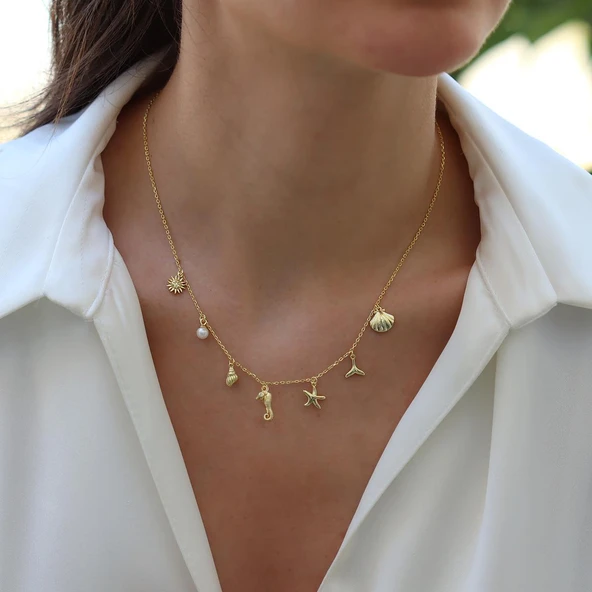 Deniz Figürlü Gold Gümüş Kolye - Resim 2