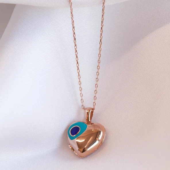 Rose Gold Kaplama Nazar Boncuklu Açılır Kapanır İsim Yazılabilen Gümüş Kolye ürün görseli 1