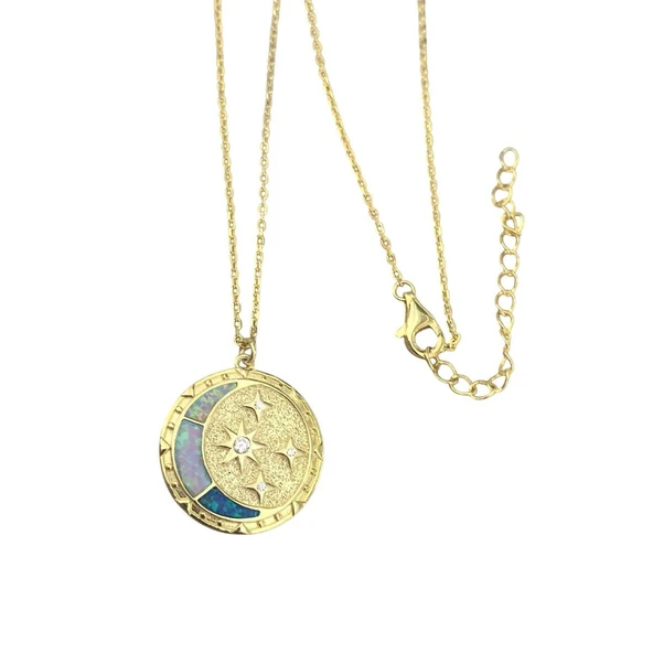 Ay Yıldızlı Opal Gold Gümüş Kolye - Resim 5