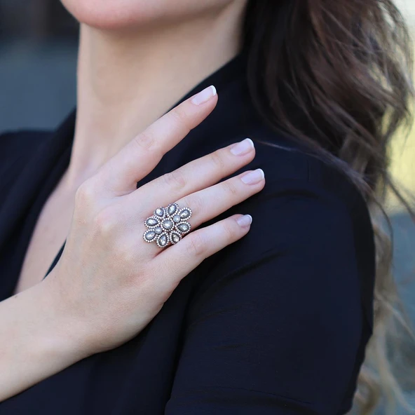 Elmas Montür Modeli Rose Gold Gümüş Yüzük - Resim 2