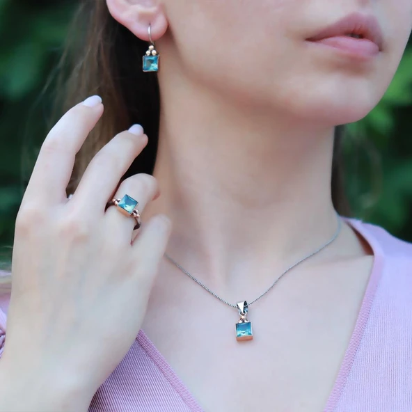 Aqumarin Taşlı Otantik Set ürün görseli 1