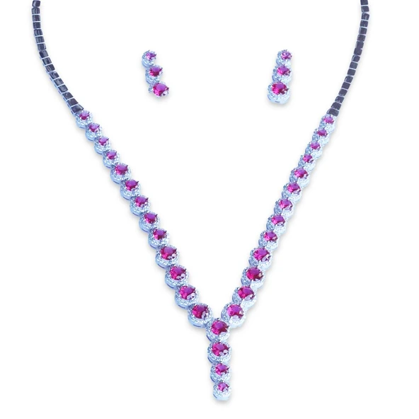 Yuvarlak Taşlı Su Yolu Gümüş Set - Resim 3